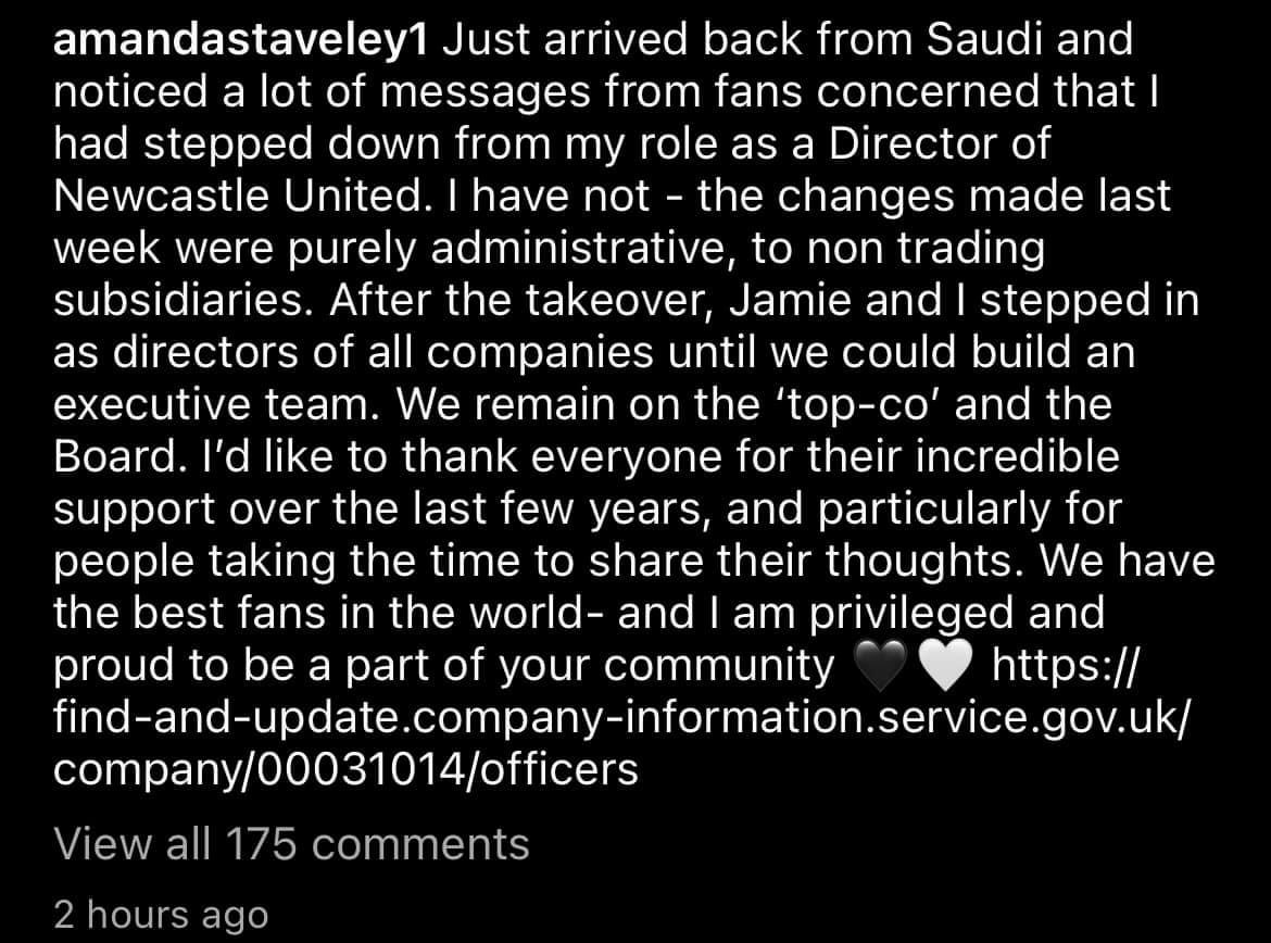Amanda Staveley clearing up a few rumours! #NUFC 🖤🤍
