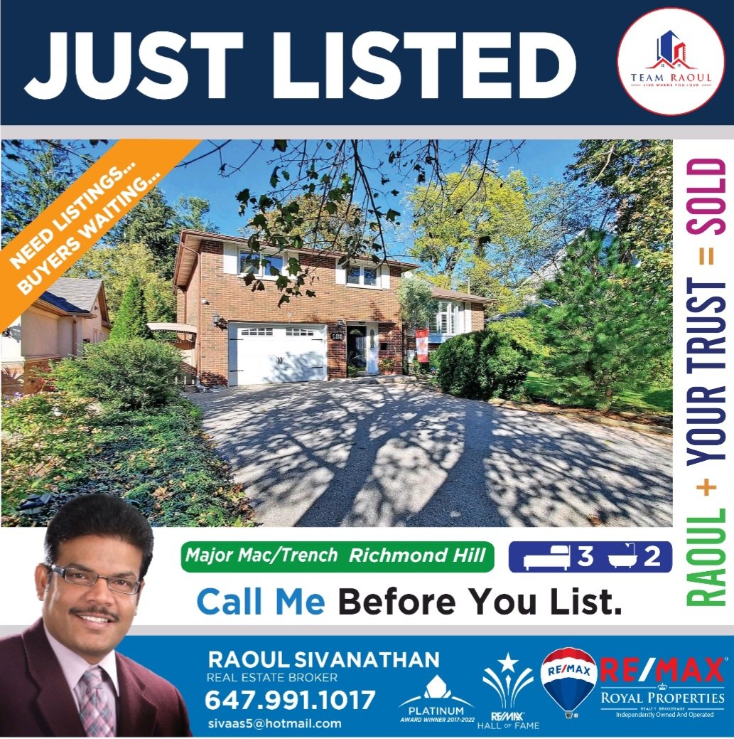 RaoulSivanathan's tweet photo. JUST LISTED l FOR SALE- Richmond Hill  🏡💥
181 Centre St W (Major Mac/Trench/Centre St. W.)
♦️4+1BR+4Bath 
You Need More Info?
Please contact me @📱647-991-1017 https://t.co/M76cJtTJ2B