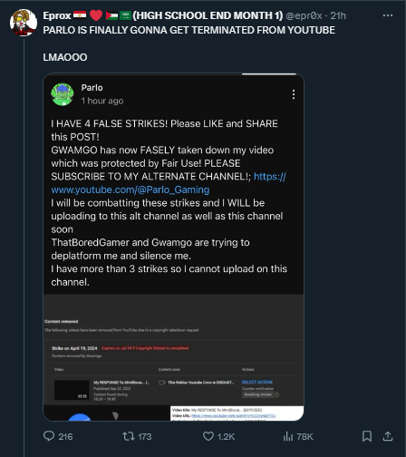 nvplaysYT's tweet photo. this bitch try making fun of him to deplatform

bro, thatboredgamer just started the drama and parlo was doing NOTHING

if you dont leave him alone, then the consequence will decide to either live or die https://t.co/UGbV1j2gPX