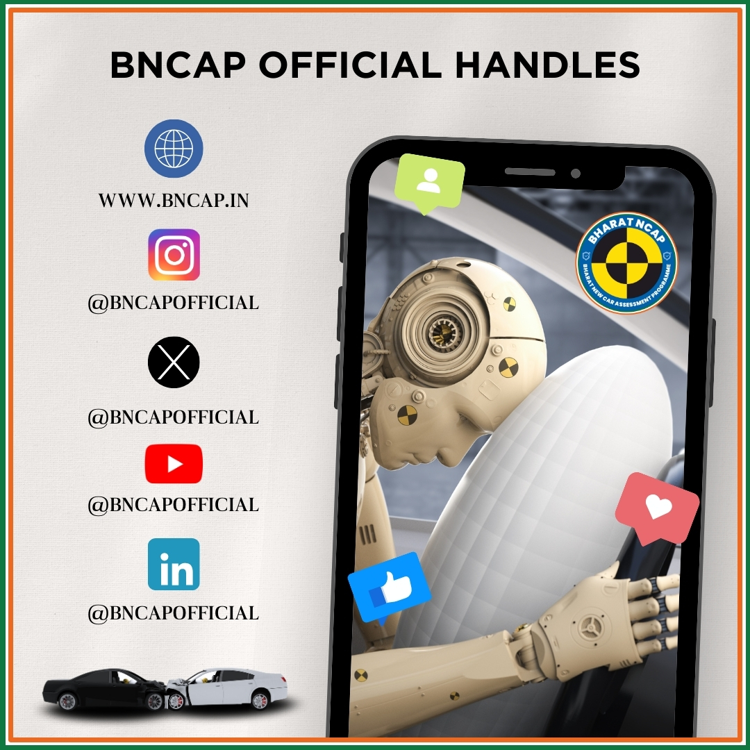 Stay connected and informed! Follow our official social media handles on Instagram, LinkedIn, Twitter and YouTube for all the latest updates. Don't fall for imitations – stick with the real deal. #SafetyBeyondRegulations #MoreStarsSaferCars #DriveSafe #BharatNCAP #BNCAP