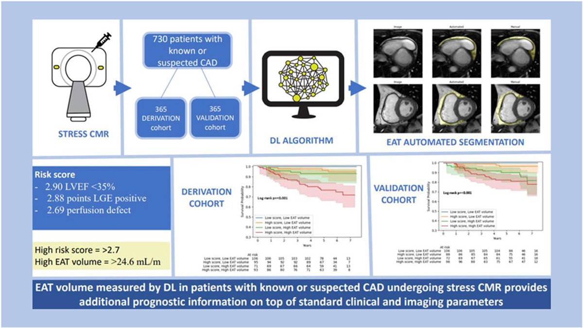 atherosclerosis-journal.com/article/S0021-… Just published on @ATHjournal! EAT quantified from standard CMR cine images using AI can predict MACE in patients undergoing stress CMR and has an incremental prognostic role beyond standard clinical and imaging parameters! @gpontone1 @monzinoimaging