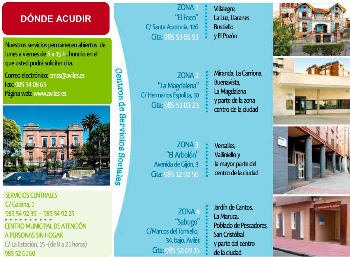 Si necesitas acudir a los Servicios Sociales del Ayuntamiento de Avilés, estos son los contactos de cada una de las áreas del municipio ⬇️