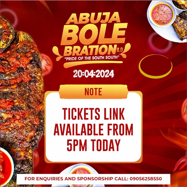 ⭕️Good News‼️ #Bolebration Tickets Link will be available from 5pm today. #AbujaTwitterCommunity #AbujaBOLEbration #AbujaTwitterCommunity