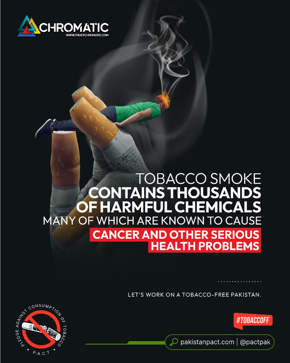 Tobacco smoke contains thousands of harmful chemicals, many of which are known to cause cancer and other serious health problems.
Take a stand against this toxic habit by joining PACT and advocating for higher tobacco taxes in Pakistan.
#IncreaseTobaccoTax