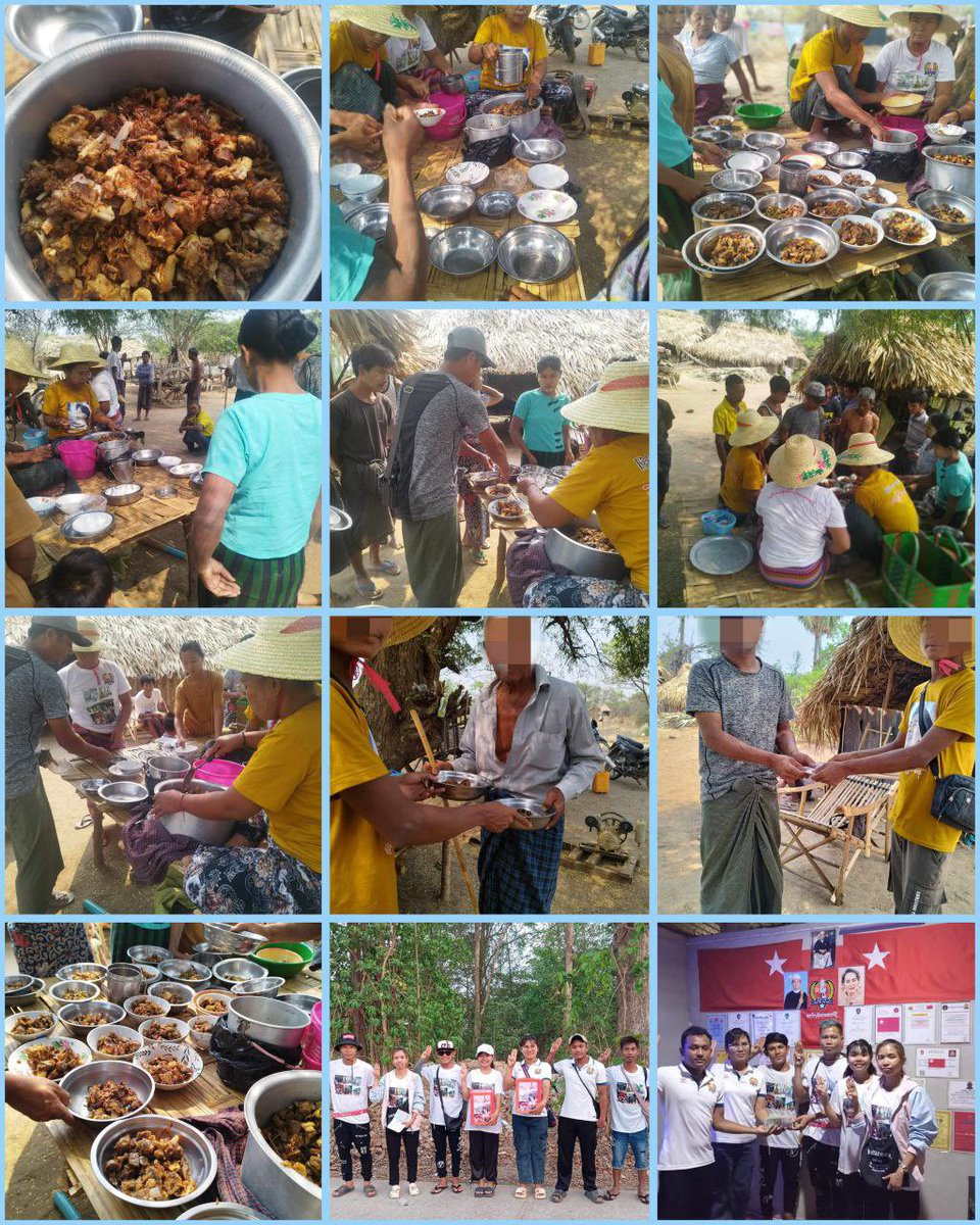 The Spring Revolutionary Support Group ( Sagaing Based ) donated a meal of lunch & cold drinks to #Kanilay IDps ( war victims ) camp in #Ayadaw Township, #Sagaing Division on April 19.
#WhatsHappeninglnMyanmar 
#2024Apr19Coup 
#HelpMyanmarIDPs