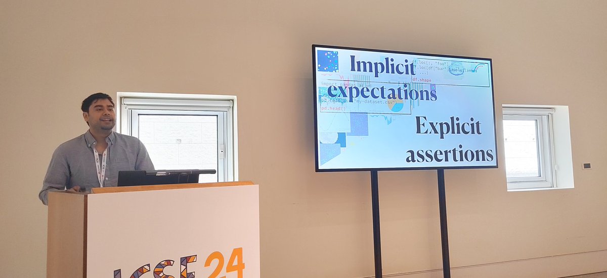 Arumoy (@tudelft) talks about the need to have explicit assertions to check the implicit expectations developers do when developing ML models @DeepTestConf @ICSEconf #DeepTest24