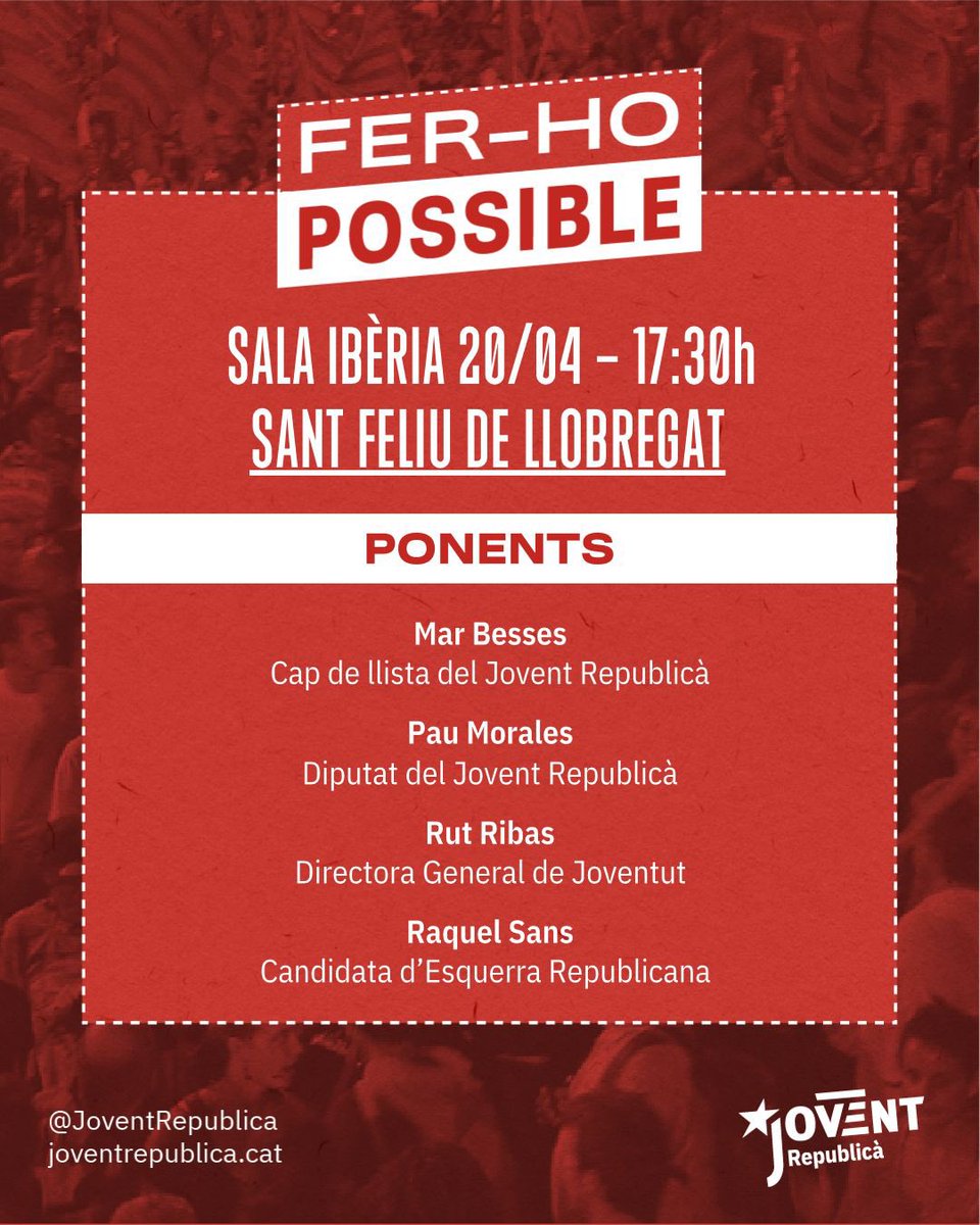 JoventBLL's tweet image. 🙋‍♀️Tot a punt per celebrar el Consell Nacional del @joventrepublica que avui acull📍#SantFeliu

✊I aquesta tarda a les 17:30 seguim amb l&apos;acte de pre-campanya #FemHoPossible