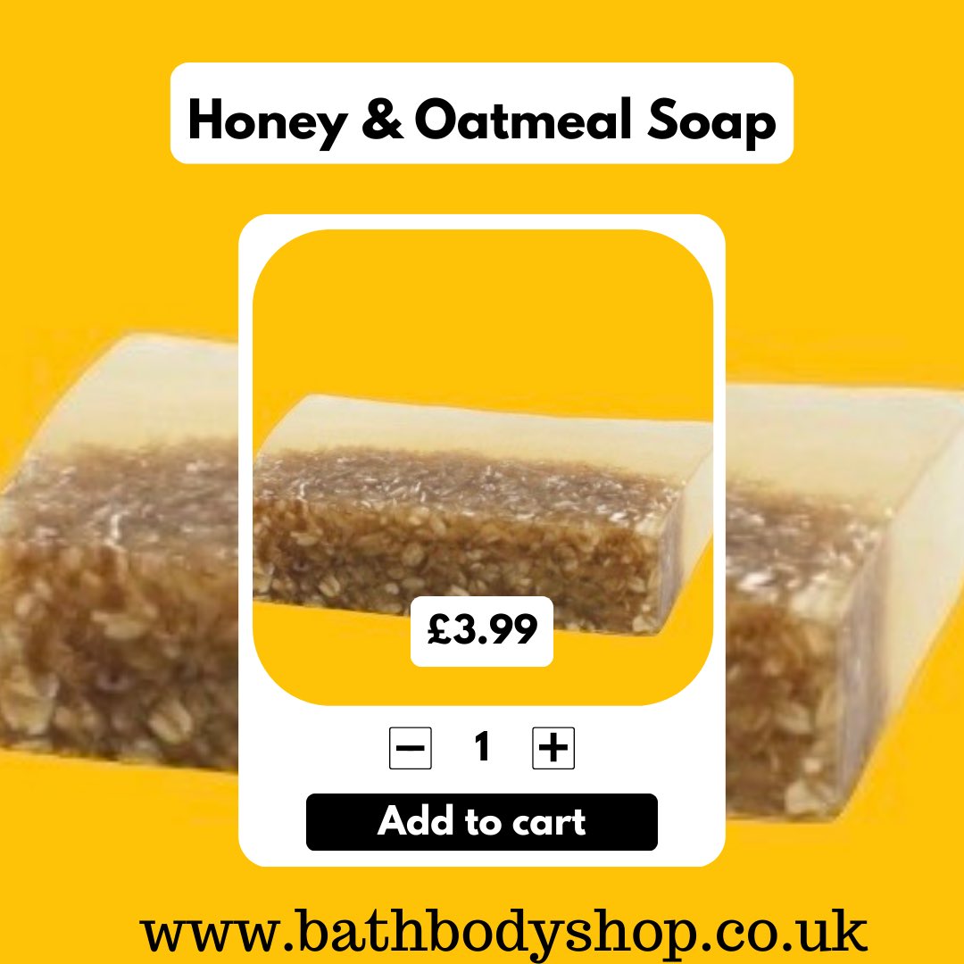 What is #honey and #oatmeal soap good for?Honey is naturally antibacterial and moisturising & will leave skin feeling softer and smoother after just one use!#Oatmeal & #honey #soap also help retain moisture in skin,ideal for dry or #sensitiveskin Bathbodyshop.co.uk