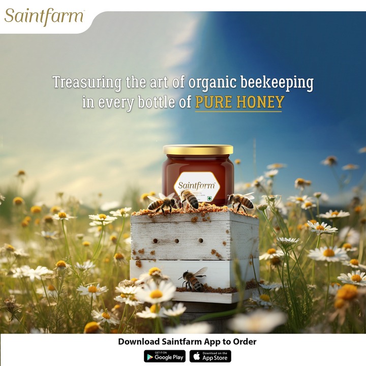 Let every drop of our pure honey sweeten your day! 🌼🍯 
.
.
#saintfarm #saintfarmorganic #organic #organichoney #rawhoney #honey #honeybee #pure #goorganic #ordernow #downloadtheapp #fresh #freshproducts #freshness #organicgrocery