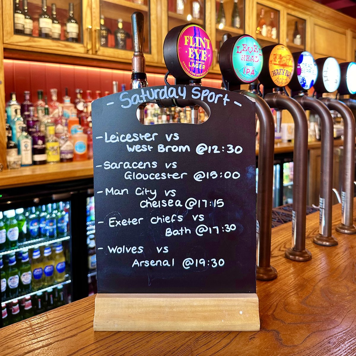 There’s plenty to watch today here at the Teddy, whether it’s Footy or Rugby . . . 

#familyfriendlysportspub #premierleague #championship #premiershiprugby #facupsemifinal #blackboard #handwritten #teddington #highstreet #london