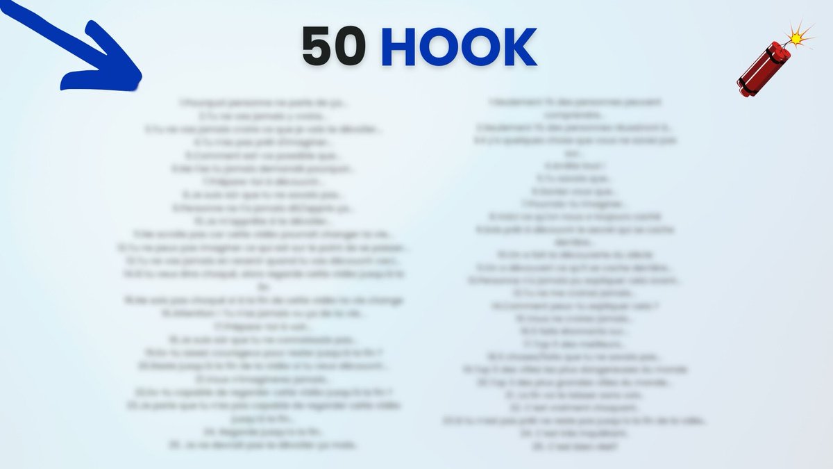 ghilesdrb's tweet photo. Je te donne 50 HOOK pour que ta vidéo devienne virale sur TikTok 🚀👀

Pour recevoir la liste GRATUITEMENT tu dois :

➡️ Liker le tweet

➡️ RT (Tu dois me follow pour que je te l’envoie)

➡️ Commente « HOOK » https://t.co/UdQZk0hvLt