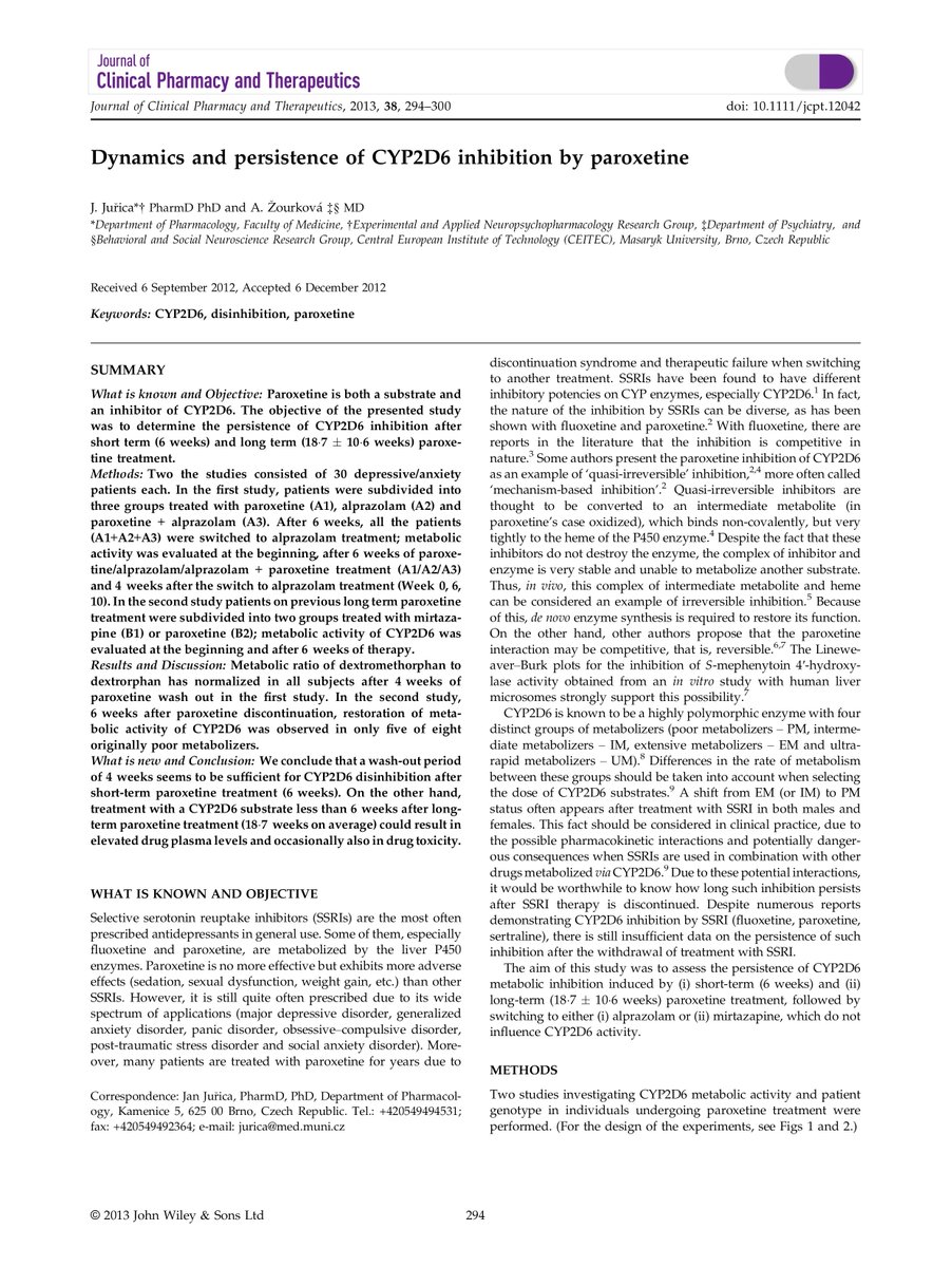 Dynamics and persistence of CYP2D6 inhibition by paroxetine eurekamag.com/research/052/7…