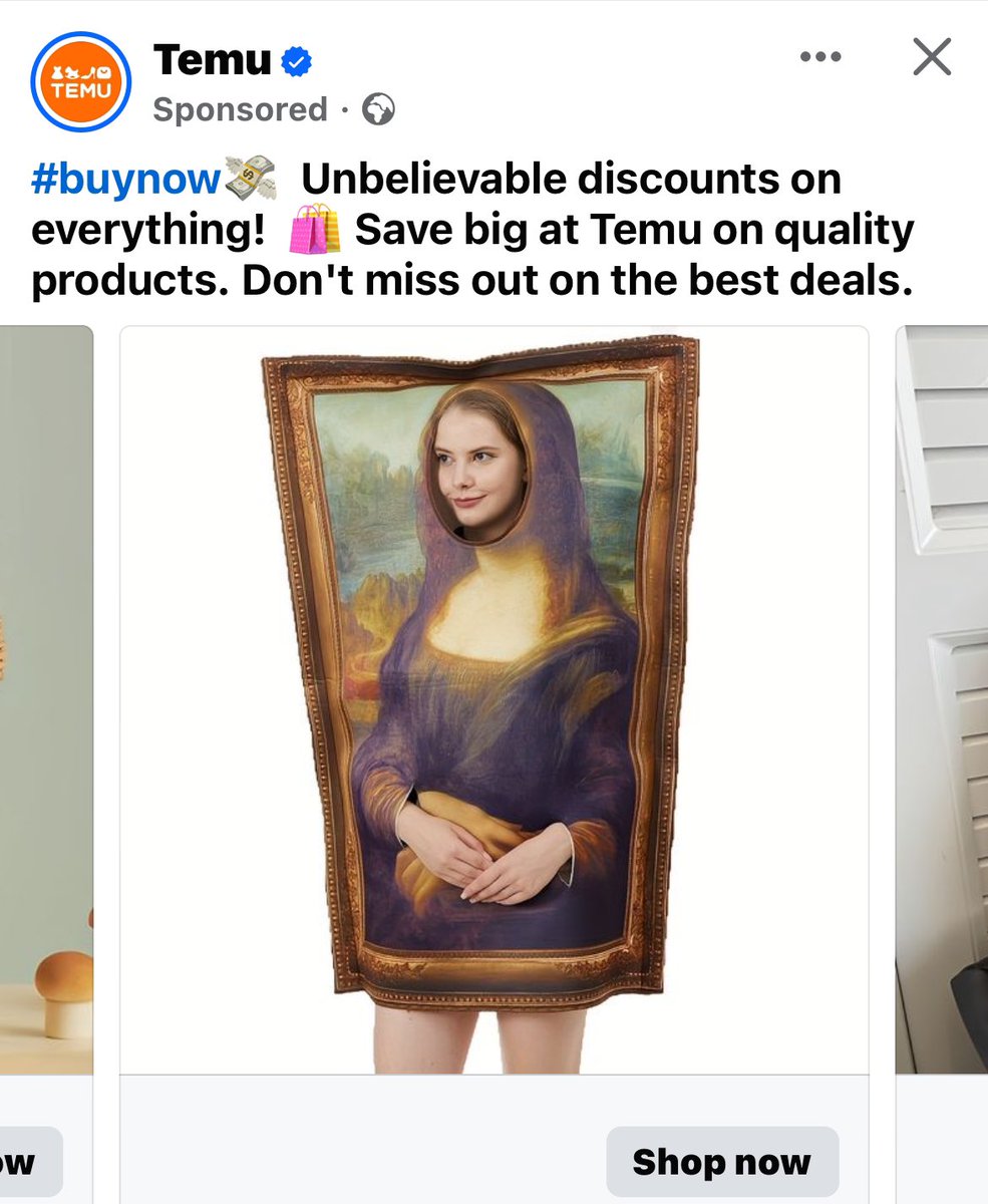 This week the internet tried to sell me a new work outfit! #algorithms #art #painting #fancydress #monalisa #Temu