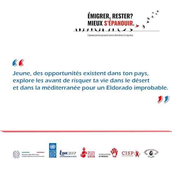 Chers jeunes explorons les opportunités socio-économiques   qui existent et saisissons les pour mieux préparer notre avenir. 

Campagne digitale sur L'épanouissement personnel comme alternative à la #migration. #LVIA #LeRéseau #Link2007 #CISP #JVE #PNUD