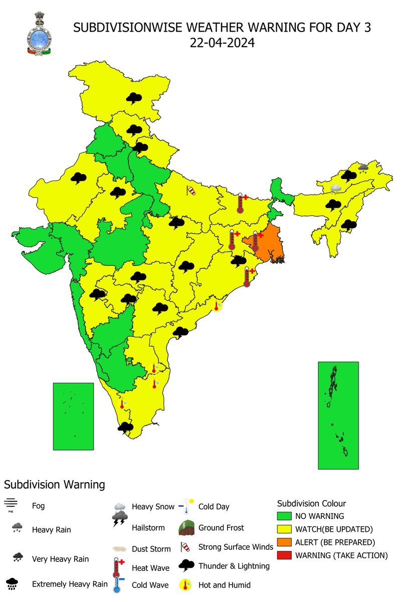 Heat wave to severe heat wave spell likely to continue over Gangetic West Bengal on 20th & 21st and over Odisha on 20thApril and reduce gradually thereafter.