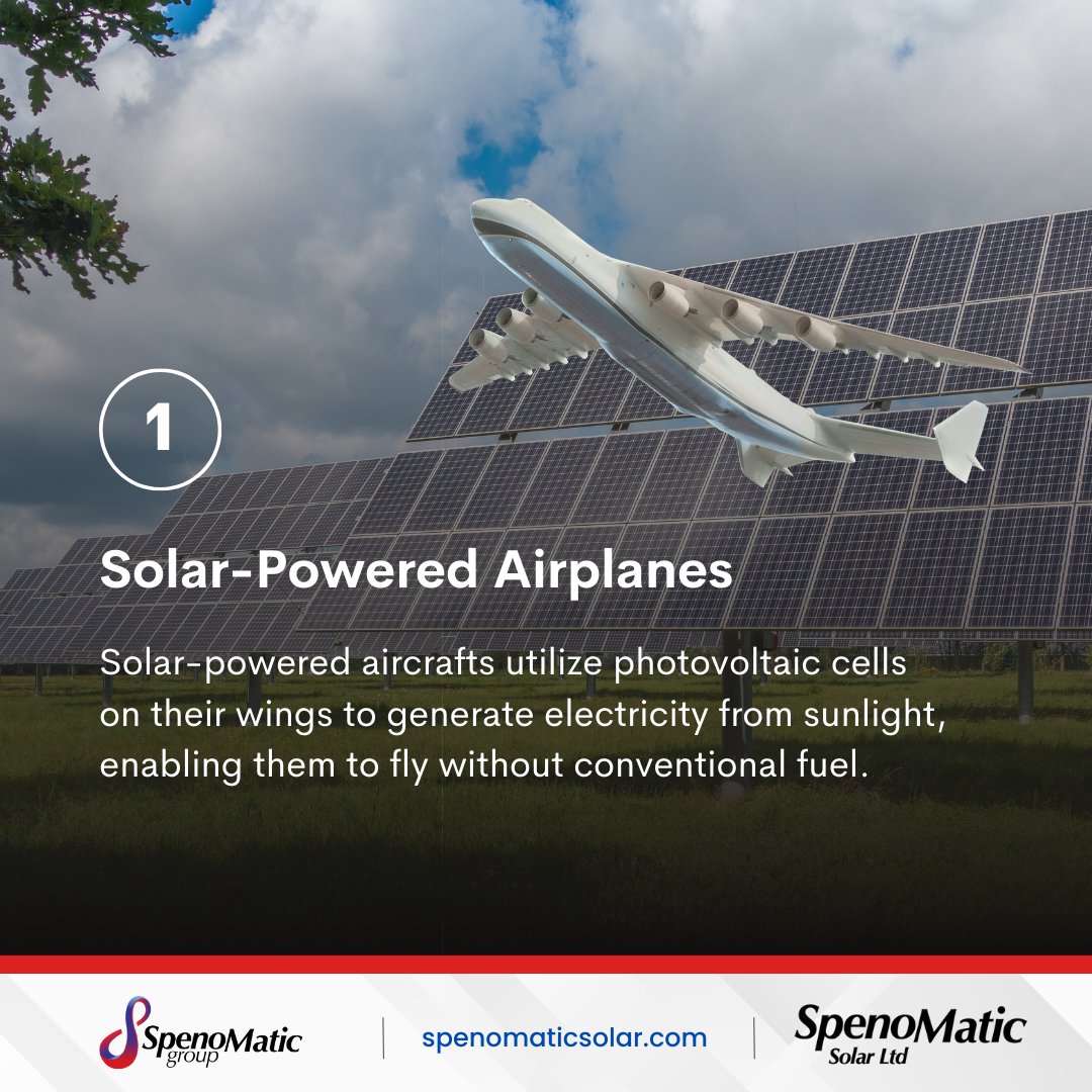 SpenomaticGroup's tweet image. Did you know there are solar-powered Airplanes❓😃
These are some of the most interesting applications of solar power you might not know about👇

🌍 spenomaticsolar.com
#solarpanels #solarapplications #renewablenergy