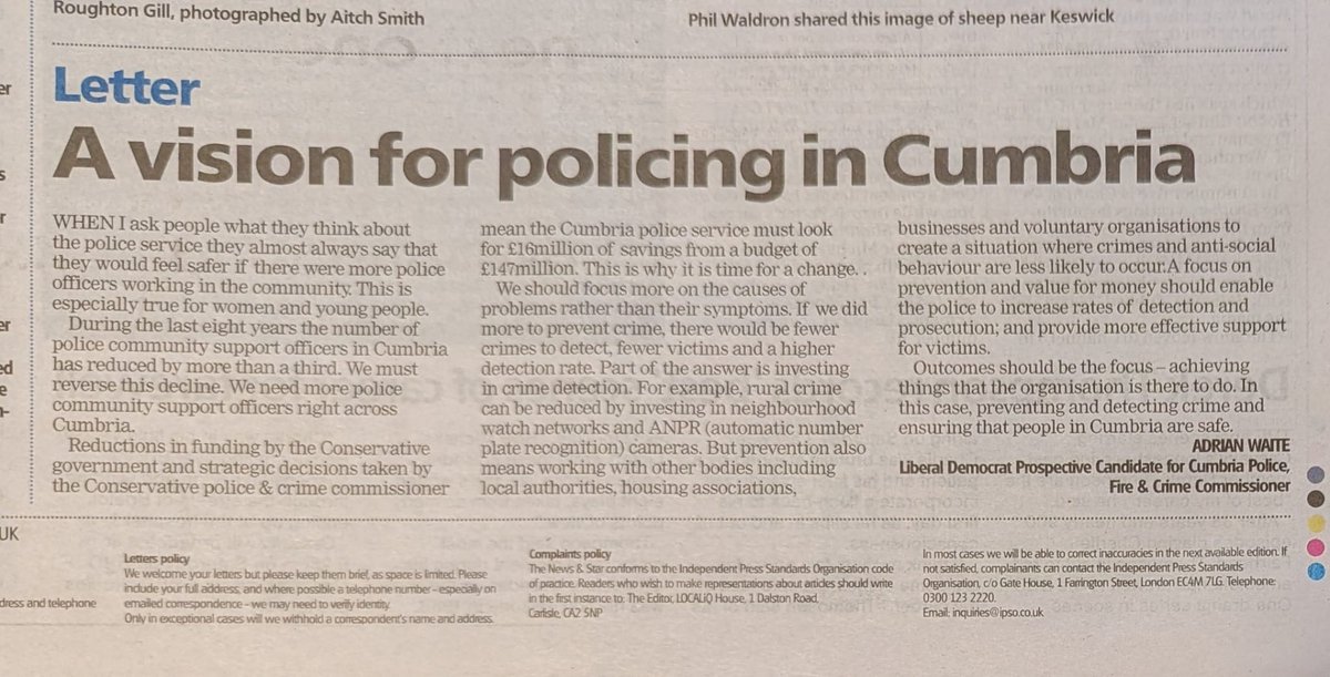 AWLibDem (@aw_dem) on Twitter photo The <a href="/newsandstar/">News & Star</a> published my letter 'A Vision for Policing in Cumbria' - includes community policing, prevention of crime & value for money - see below. <a href="/Cumbriapolice/">Cumbria Police</a> <a href="/CumberlandCoun/">Cumberland Council</a> <a href="/LibDems/">Liberal Democrats</a> <a href="/ALDC/">ALDC</a> <a href="/timfarron/">Tim Farron</a> <a href="/euromove/">European Movement UK</a> <a href="/TheNewEuropean/">The New European</a> <a href="/libdemlocalgov/">LGA Lib Dems</a> <a href="/WandFCouncil/">Westmorland and Furness Council</a> <a href="/BandFLibDems/">BarrowFurness LibDem</a> The <a href="/newsandstar/">News & Star</a> published my letter 'A Vision for Policing in Cumbria' - includes community policing, prevention of crime & value for money - see below. <a href="/Cumbriapolice/">Cumbria Police</a> <a href="/CumberlandCoun/">Cumberland Council</a> <a href="/LibDems/">Liberal Democrats</a> <a href="/ALDC/">ALDC</a> <a href="/timfarron/">Tim Farron</a> <a href="/euromove/">European Movement UK</a> <a href="/TheNewEuropean/">The New European</a> <a href="/libdemlocalgov/">LGA Lib Dems</a> <a href="/WandFCouncil/">Westmorland and Furness Council</a> <a href="/BandFLibDems/">BarrowFurness LibDem</a>