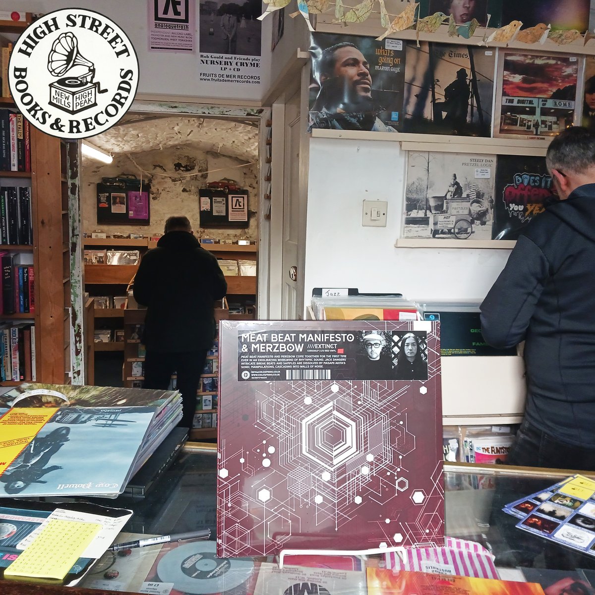 COLDSPRINGHQ's tweet image. We took a quick break from packing #MeatBeatManifesto &amp;amp; #Merzbow 'Extinct' LPs to deliver copies to @HighStBooks  &amp;amp; Records, New Mills... an incredible #recordshop EVERY day. This is the only physical shop in the world being offered the limited red vinyl edition. 

#recordstore