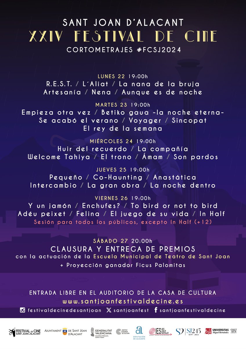 santjoanfest's tweet photo. A partir de mañana inundamos el Auditorio de la Casa de Cultura de Sant Joan con el mejor cine corto nacional

Todas las sesiones serán de entrada libre y gratuita, y contaremos con las presentaciones de diversos cortometrajistas. Os iremos informando

¡Allí nos vemos!

#FCSJ2024 https://t.co/VIiCOHUYC4