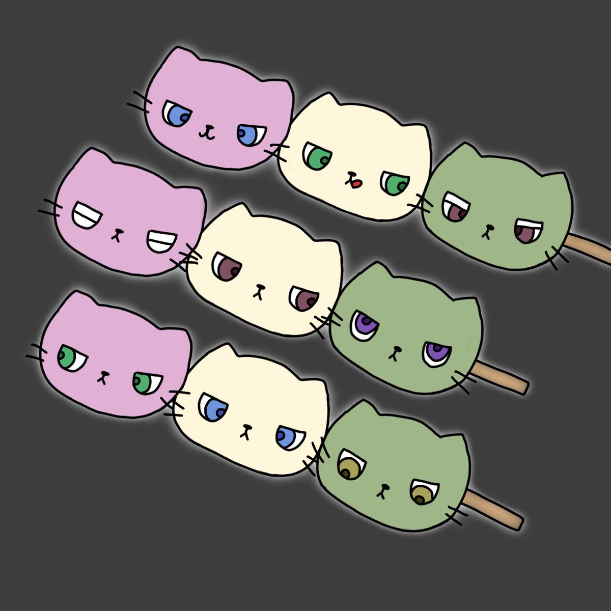 「三色猫団子#イラスト #大喜利 #ねこ 」|ふうこジャスミンのイラスト