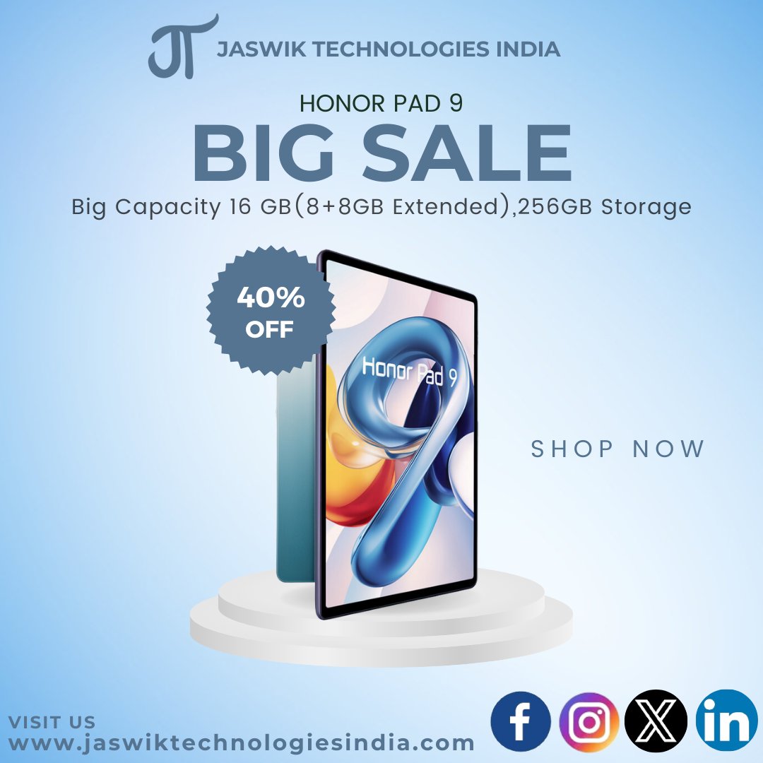 jaswiktech's tweet image. "Grab the Honor Pad 9 Tablet: Unbeatable Sale!" #jaswiktechnologiesindia #HonorPad9 #TabletSale #TechDeals #DigitalLife #GadgetLove