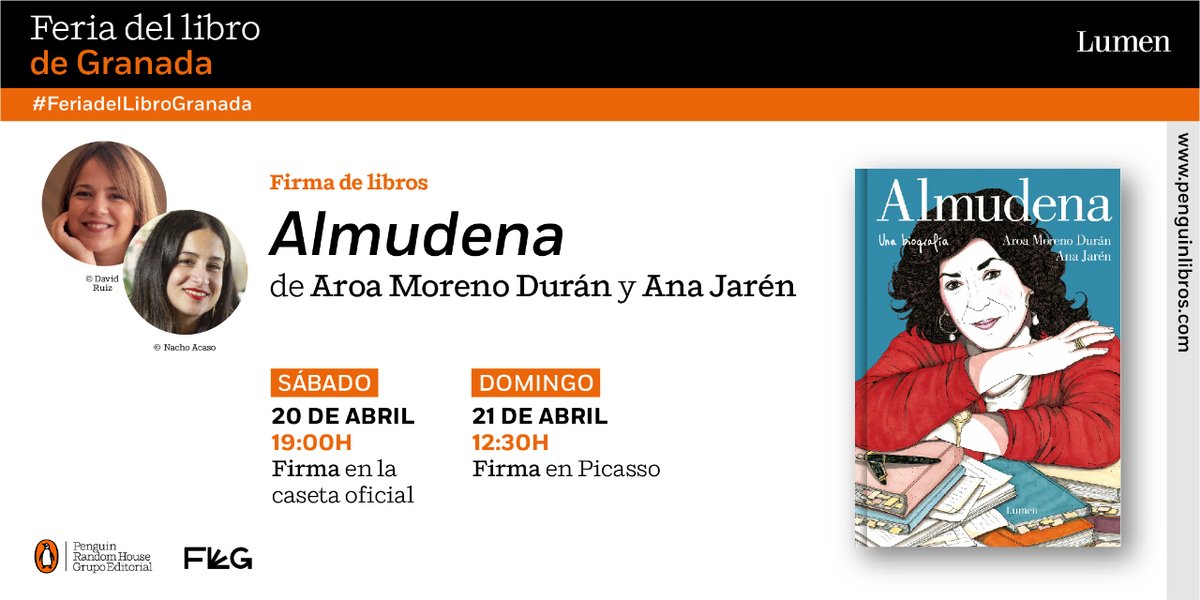 Estamos disfrutando de un precioso día en la  feria del libro de #Granada, y os recordamos que esta tarde @AroaMD y @anajaren_art firman ejemplares de «Almudena. Una biografía»   ⬇️ ⏰ 19h 📍 Caseta oficial @ferialibrogr