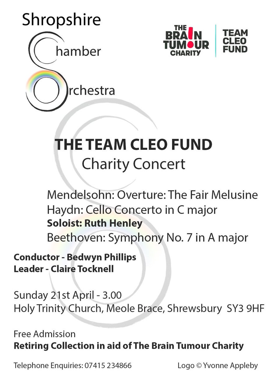 Toi, toi, toi to our wonderful cellist Ruth, performing as soloist tonight &amp; tomo with <a href="/ShropshireCham1/">Shropshire Chamber Orchestra</a> 🤩👏🏻 

Beautiful live music, raising money for <a href="/TeamCleo1/">Team Cleo</a> &amp; <a href="/BrainTumourOrg/">The Brain Tumour Charity</a>
