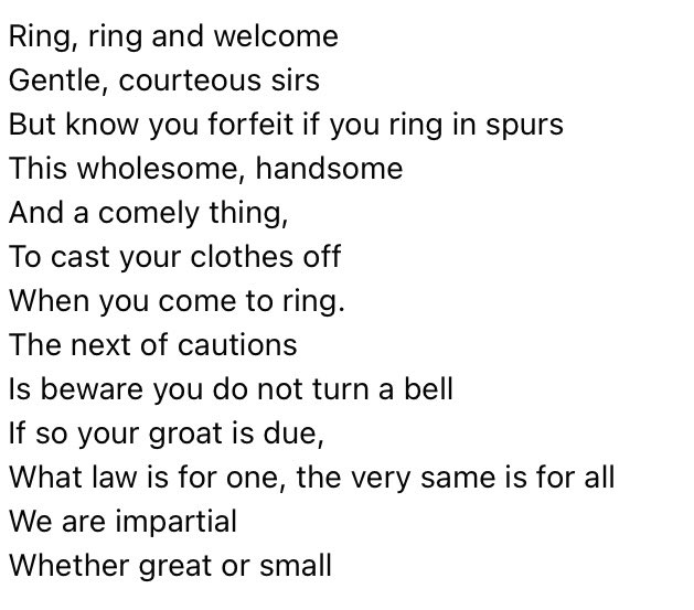 ‘This wholesome, handsome and a comely thing, to cast your clothes off when you come to ring’…

This marvellous ditty in the bell ringing chamber at beautiful St Michael’s Church, Whichford, brings a whole new angle to bell ringing in #warwickshire <a href="/CofE_Cov/">Diocese of Coventry</a> <a href="/WarksChurches/">Warwick Churches</a>