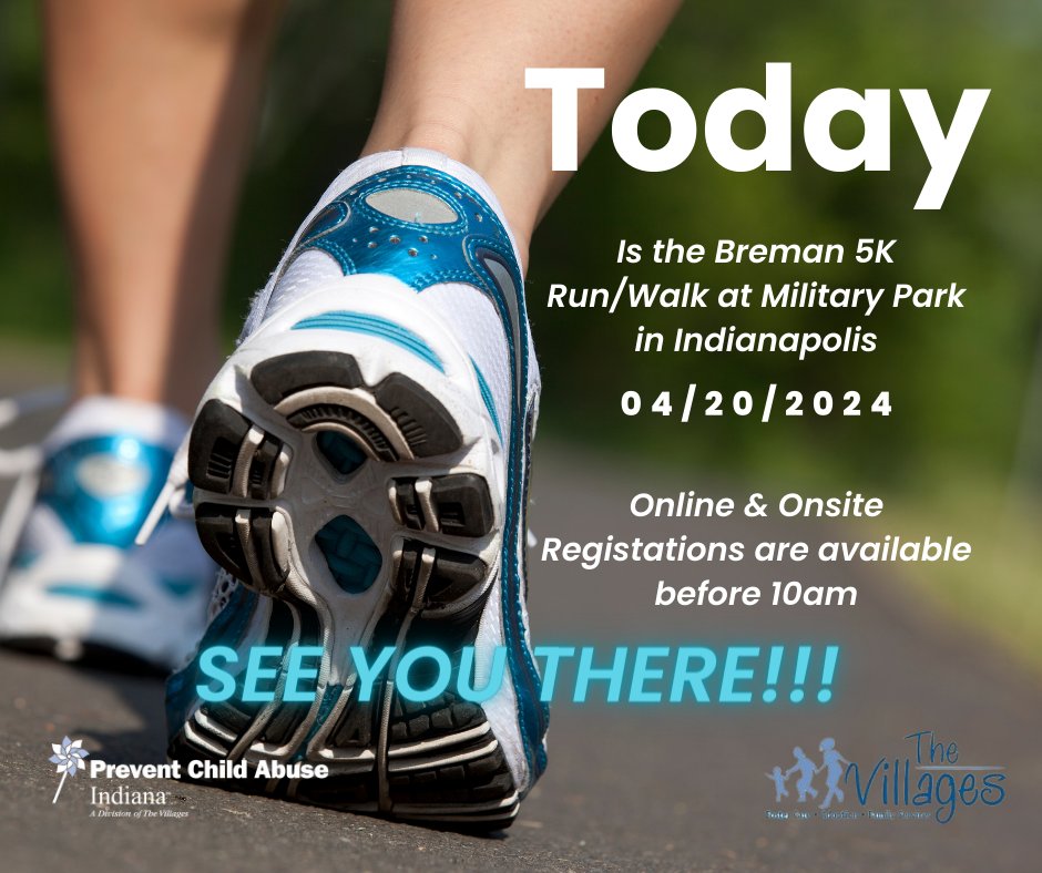 Today is the Breman Run 5K at Military Park in Indianapolis!! Registration is still available online and at our event until race time at 10am this morning.  Help us promote awareness of Child Abuse and that it can be prevented!!  Register at pcain.org