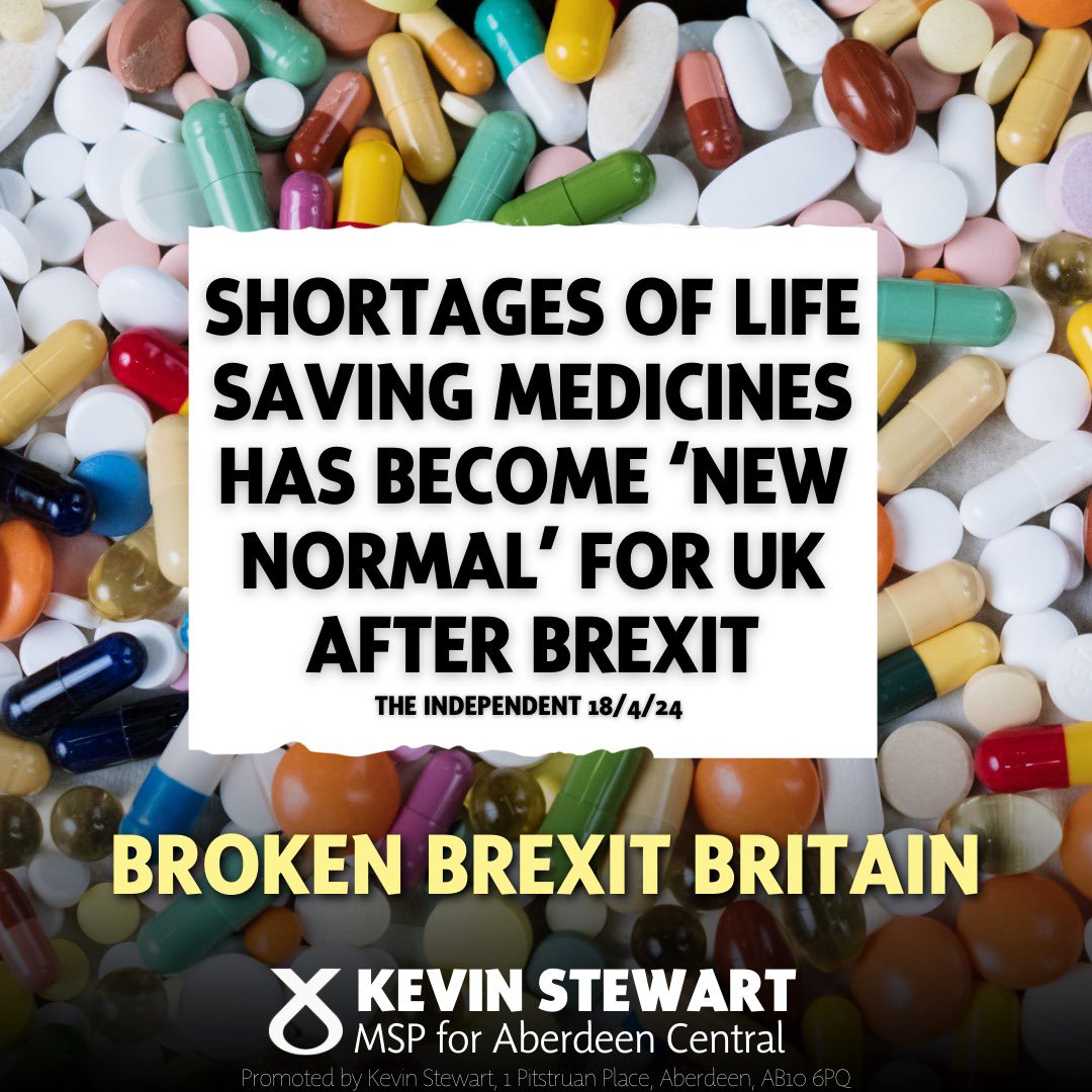 Researchers have found a scarcity of vital chemotherapy drugs, medicine for ADHD, epilepsy treatments & antibiotics in the UK. Brexit has devastated supply chains & the people of Broken Brexit Britain are suffering. It’s time for independence! 🏴󠁧󠁢󠁳󠁣󠁴󠁿 independent.co.uk/news/health/me…