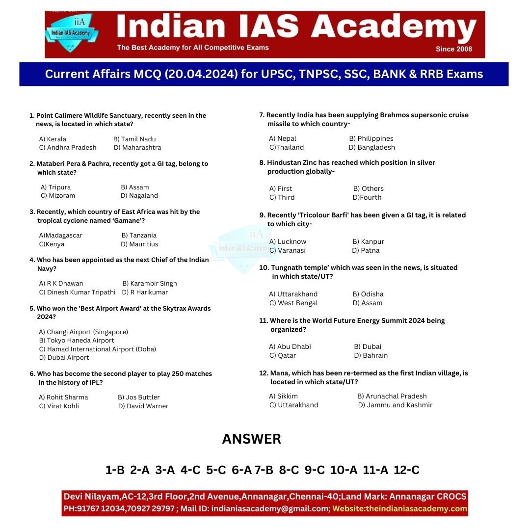 Indian IAS Academy's Current Affairs English mcq (20.04.2024)
#rrb #ssc #ssccgl #upsc #upscaspirants #upscpreparation #upscexam #upscexampreparation #upscexams #tnpsc #tnpscgroup4 #tnpsccurrentaffairs #tnpscpreparation #tnpscpreparationexam #tnpscplanner #tnpsctamil