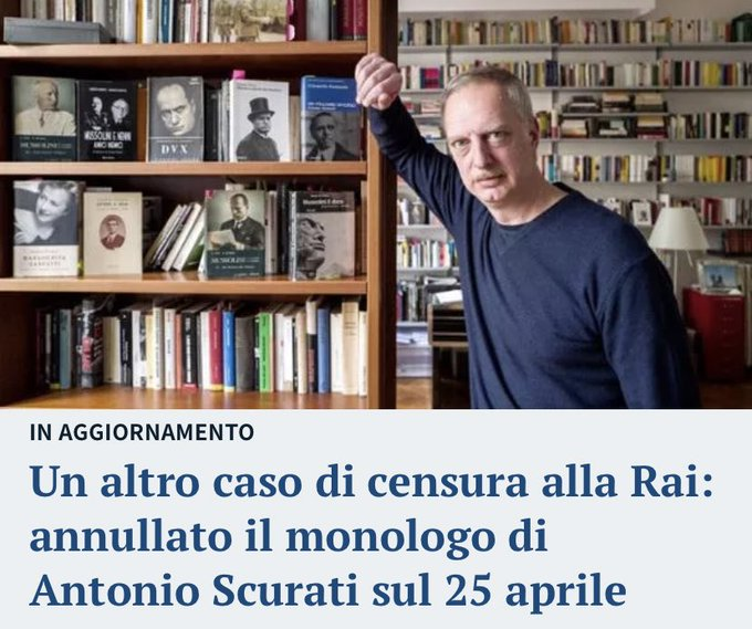 Annullare il monologo di #Scurati è un errore grossolano Scurati è uno scrittore amato e letto E al giorno d'oggi non basta oscurare un monologo per zittire chi è scomodo Il governo, con la censura, sta minando se stesso Più si comportano così, più la gente si sveglia #25aprile