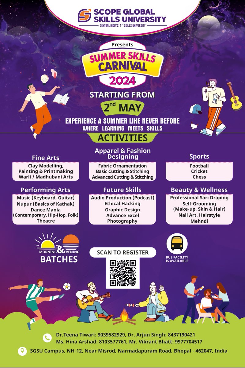 Get ready for the ultimate Summer Skills Carnival 2024 at SGSU! Starting from May 2nd, immerse yourself in a summer like never before where learning meets skills! 
Morning & evening batches and Bus facility are available 

#SGSUSummerSkillsCarnival #SummerLearning #SkillsForLife