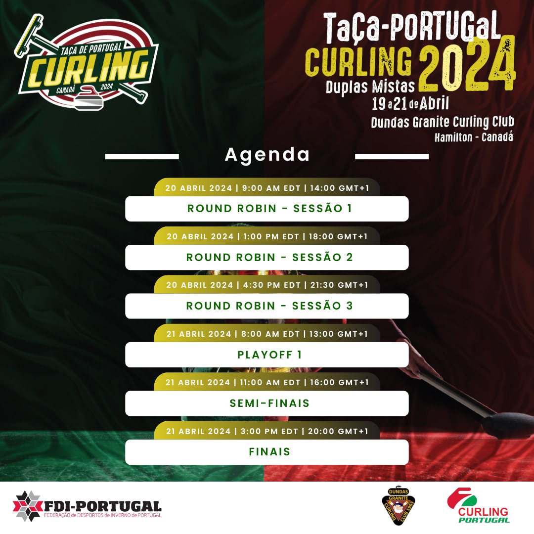 ‼Atenção‼
Começa hoje a fase de grupos #PCCMD2024🥌🇵🇹!!

⏰1º encontro  14:00

📍Dundas Granite Curling Club, Dundas 🇨🇦 (Entrada livre)
📺Todos os encontros no canal YouTube ▶️ da FDI-Portugal youtube.com/@fdi_portugal

#fdiportugal #curling #curlingportugal
