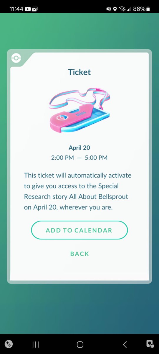 Thank you to whoever bought me the Bellsprout Comm Day ticket ❤️ Didn't get a notification at all, only just noticed it in my inventory 😘