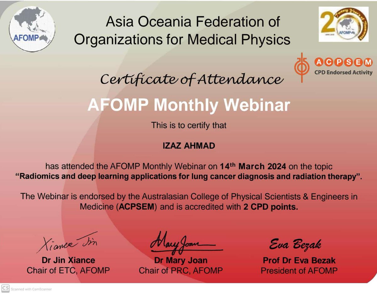 Pleased to attend the AFOMP monthly webinar and get exposure to Medical Physics. This was an important activity organized by AFOMP ❤️❤️❤️❤️