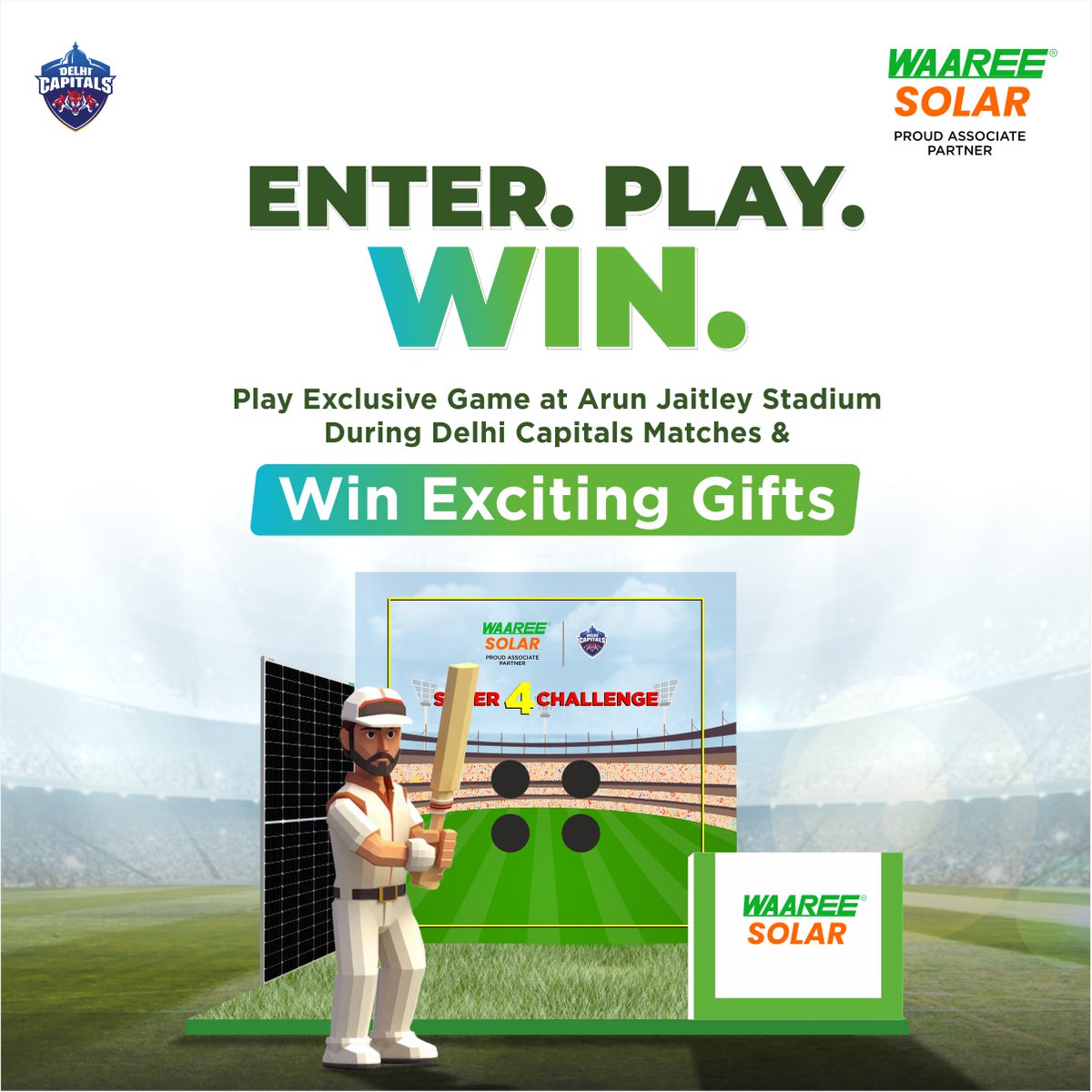 Enter, Play & Win
Enter the exclusive game zone at Arun Jaitley Stadium during Delhi Capitals matches in 2024. Play the interactive game and you could win exciting rewards! Don't miss out on this unique opportunity to engage with the match experience in a fun, competitive way.