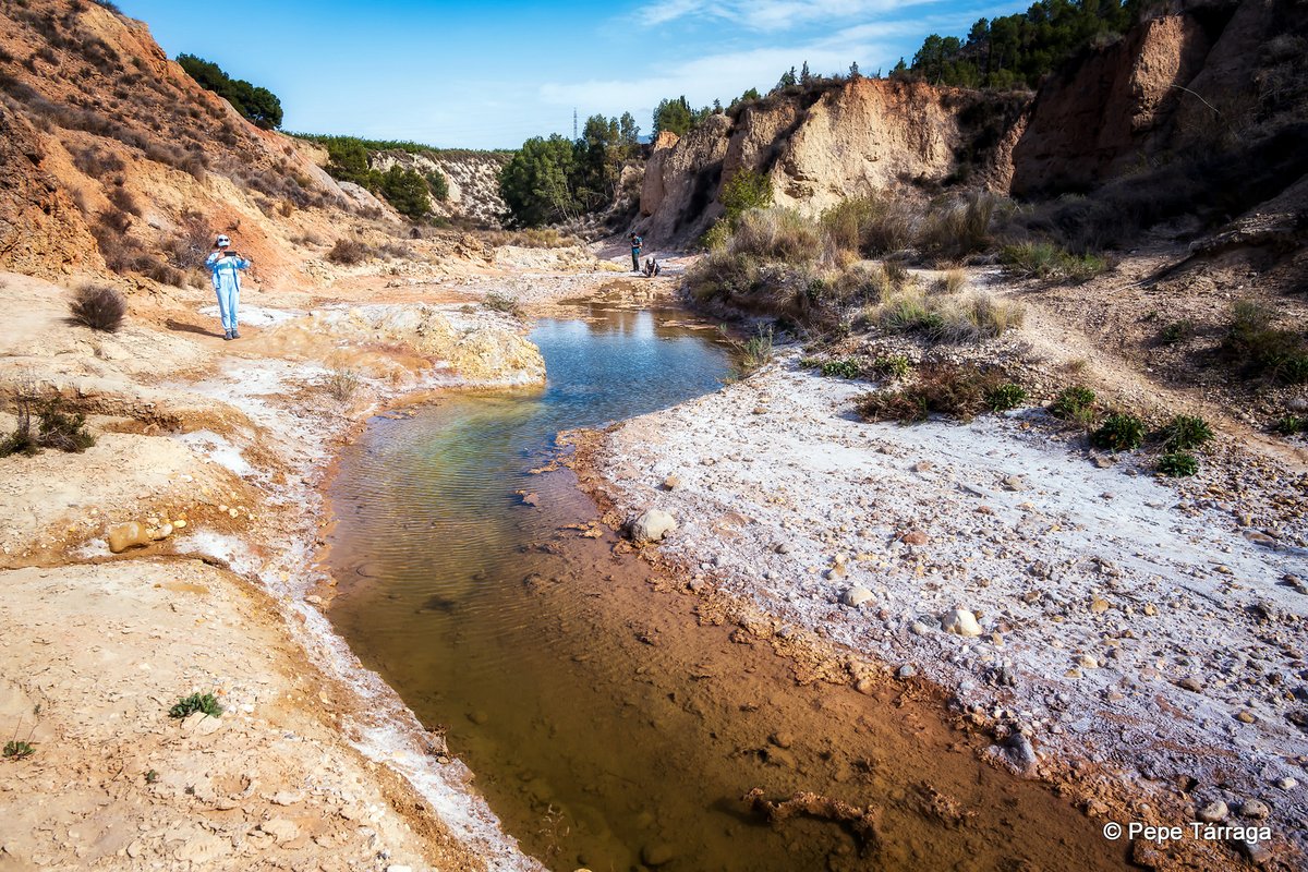 ¡Espectacular! 'Paisaje lunar', fuertemente erosionado y desertificado, con formación de '#badlands', de gran interés geológico. En estos días de mediados del mes de #abril2024, #senderismo por el Barranco del Infierno y la Rambla de #Librilla (#Murcia). Imágenes: Pepe Tárraga.