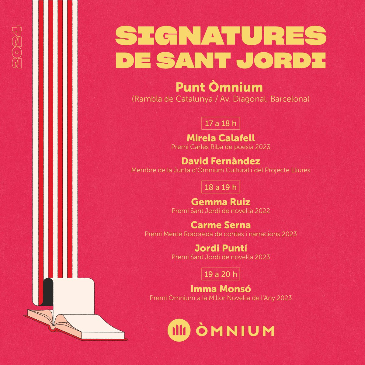 Celebra Sant Jordi amb @omnium i aconsegueix les signatures dels teus autors preferits 📙🌹 📍 A Barcelona ens trobaràs a la rambla de Catalunya amb l'av. Diagonal