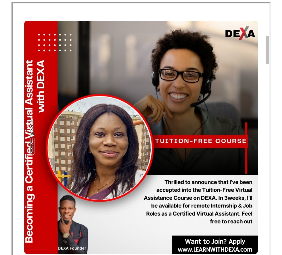 CrysdaveG's tweet photo. Journey to becoming a certified Virtual assistant
#LearnwithDEXA https://t.co/tf0sC1KyYf