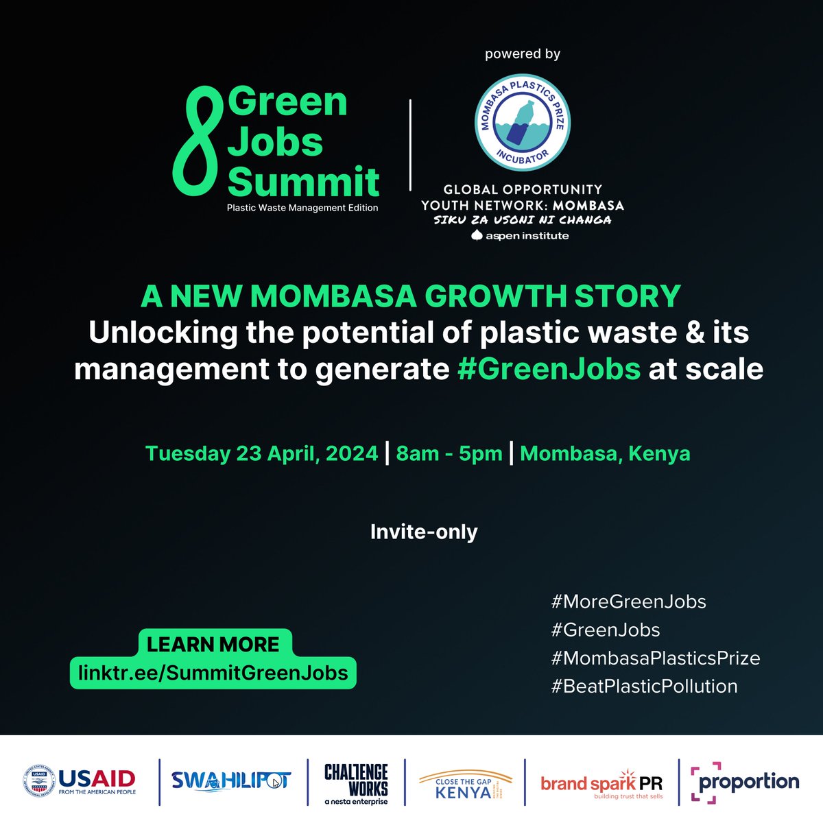 Leaders and changemakers  are convening in Mombasa for the #GreenJobs Summit.  This solutions-focused, invite-only event aims to  foster discussions and synergies on plastic waste management.  Visit lnkd.in/d6DMRTwC to discover more and request your invitation.