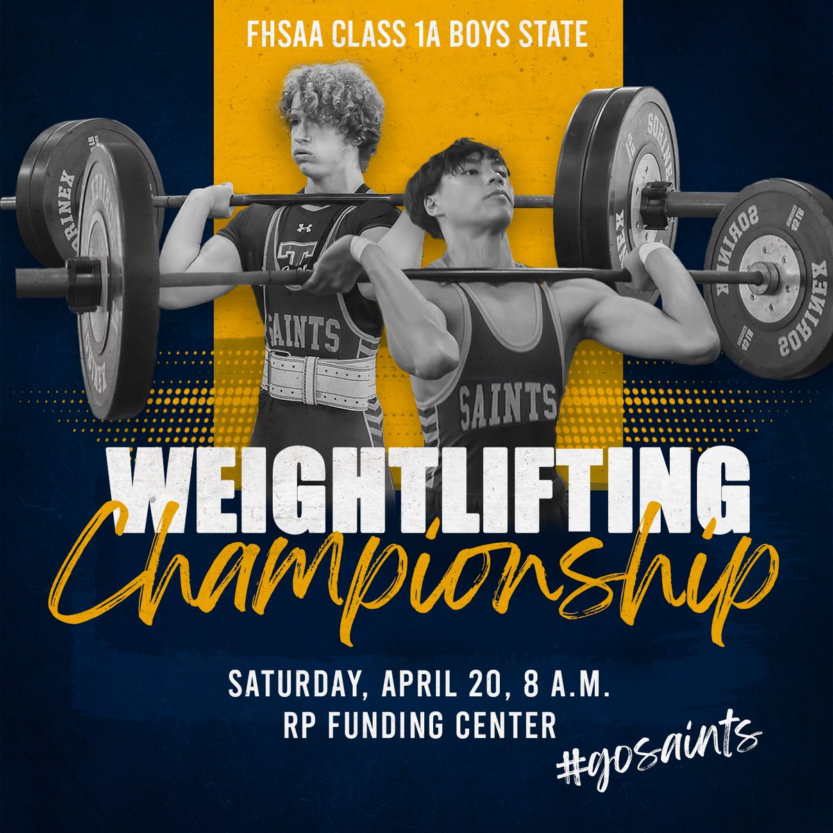 Best of luck to Mason P. '25 and Michael S. '26 at today's FHSAA State Weightlifting Championship Meet! #GoSaints