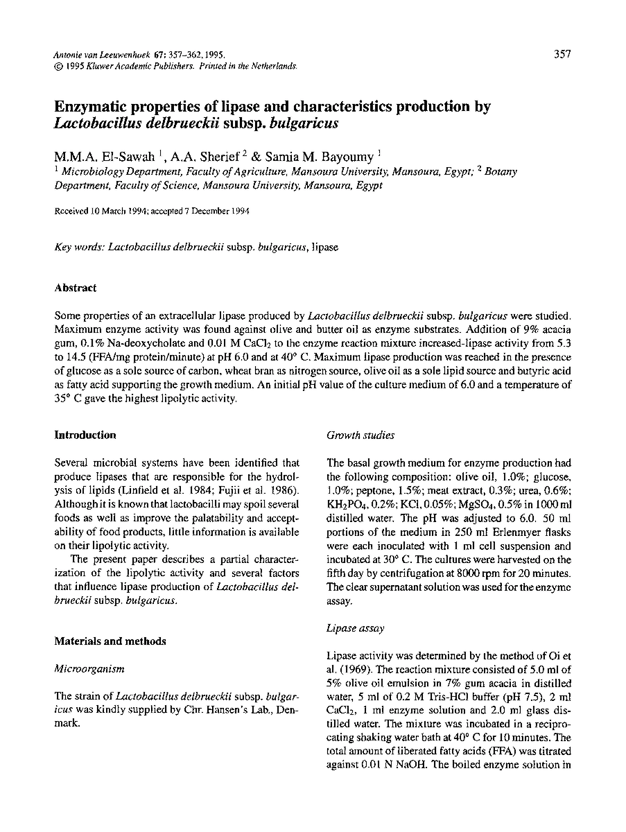 Enzymatic properties of lipase and characteristics production by Lactobacillus delbrueckii subsp. bulgaricus eurekamag.com/research/008/6…