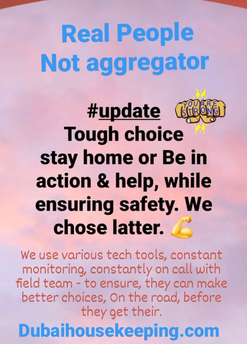 DubaiHousekeep's tweet photo. We are real people, who have been always stepping up, finding solutions to on ground situations.

We are not just an App, an aggregator, who is invisible when tough times come.

💪Stronger, Together. 

#update #realpeople #notaggregator #dubairain #filipinopride https://t.co/vSWeVqdYV0