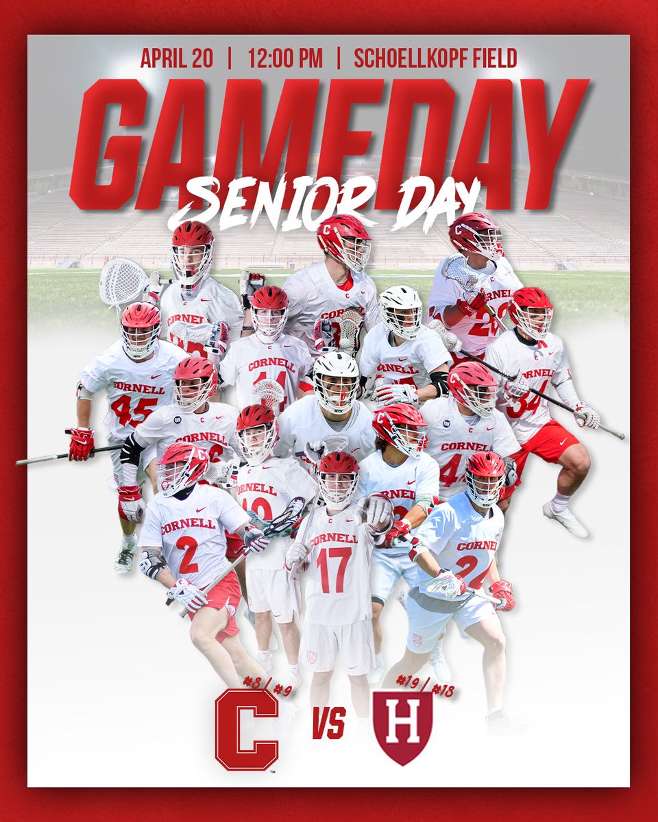 Game 12 — SENIOR DAY Cornell vs. Harvard Noon ET Schoellkopf Field #10 #21 #JGC #RMM #WD>WS #LGR