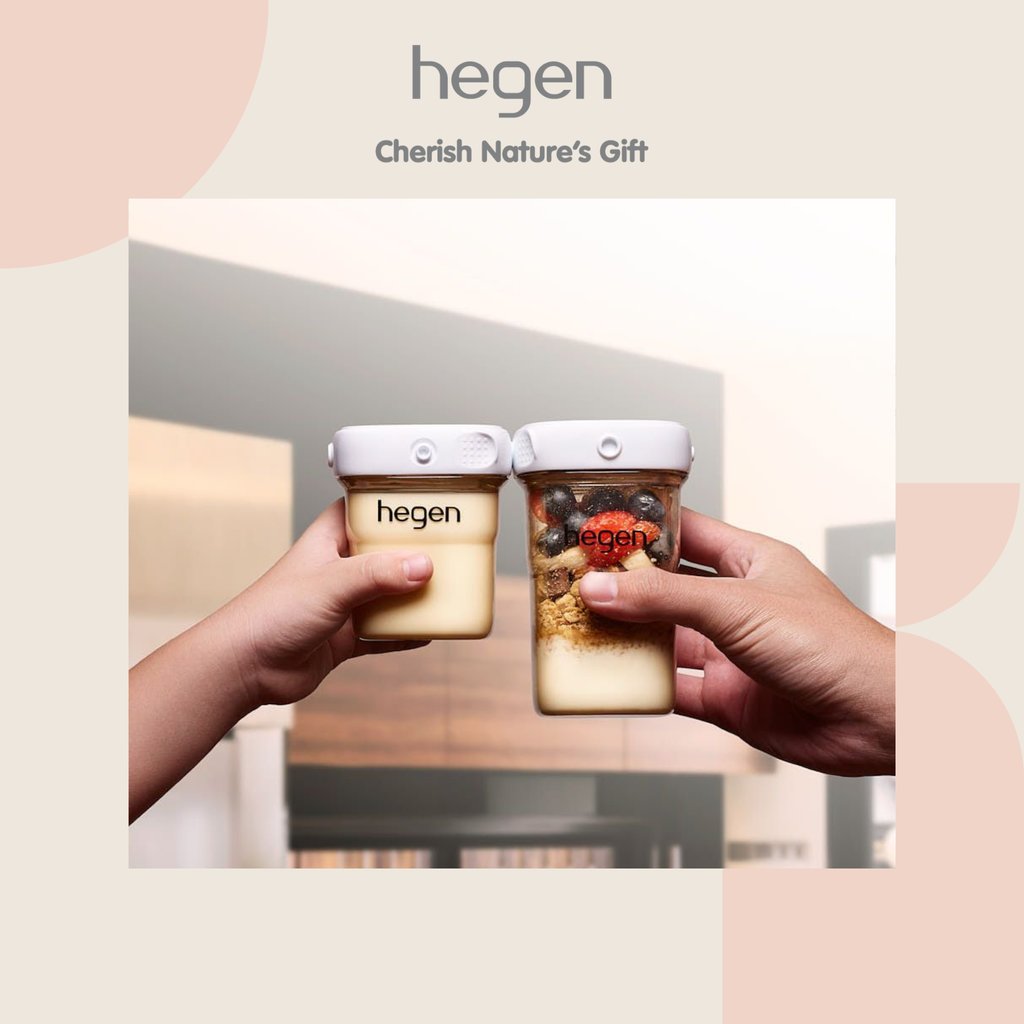 Breakfast for two!🍓⁠ ⁠ Our bottles aren't just for storing milk - they can also be used as a snack cup or to store baby food, semi-solids, puree, biscuits, fruits or even juices!⁠ ⁠ 👉 Click the link to grab yours! l8r.it/51cp #hegenuk #hegen #baby #babybottles