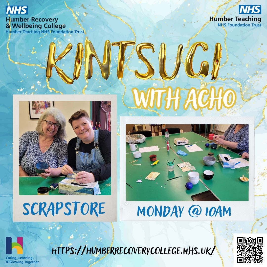 Fancy a new hobby?

Come along to ScrapStore and learn the art of Kintsugi!

All materials provided

@HumberNHSFT

@HumberVoluntary

#kintsugi #recoverycollege #wellbeing #mentalhealth