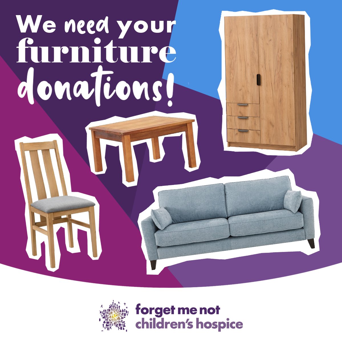 🛋️ We need your used furniture! 🛏️ If you’re having a clear-out or giving your living room a glow-up, why not donate your used but good-condition items to Forget Me Not? To arrange a collection, visit forgetmenotchild.co.uk/our-shops/arra…