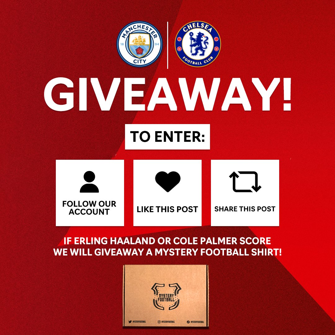mysteryfootball's tweet photo. FA Cup Giveaway Time! 🚀

If Erling Haaland or Cole Palmer score today, we will give away a Mystery Football shirt to one lucky follower! 🔴

Good Luck! 🤞 https://t.co/u0pyCOTEaw