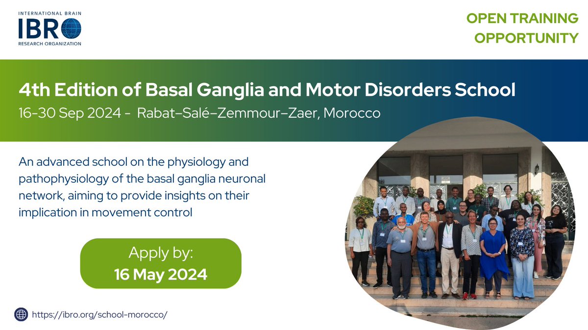 Are you looking for opportunities to complement your 🧠 training? Have a look at this school on basal ganglia and motor disorders in Morocco 👉 Apply by 16 May: ow.ly/PajR50RjPbm @ElfarrashSara @ElKadmiri5 @TemkouGwladys @Olamzz1 @rachaeldangare1 @Tom_DAT @Deleyele @SONAorg